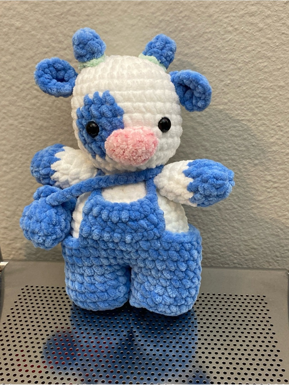 Plush Blue & White Cow Stuffed Animal with Pink Nose NWOT